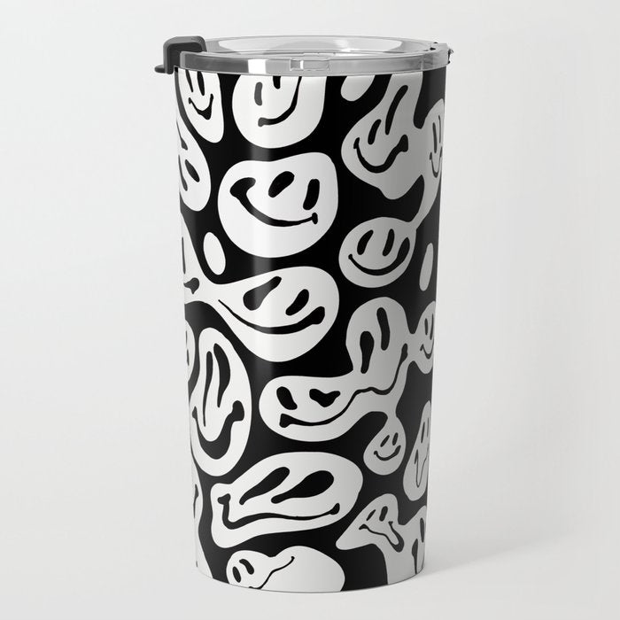 Black and White Dripping Smiley Travel Mug Gallery Image 3