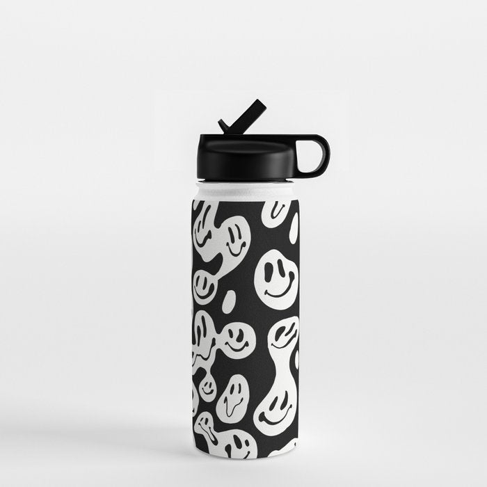 Black and White Dripping Smiley Water Bottle