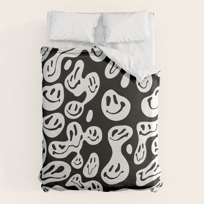 Black and White Dripping Smiley Duvet Cover