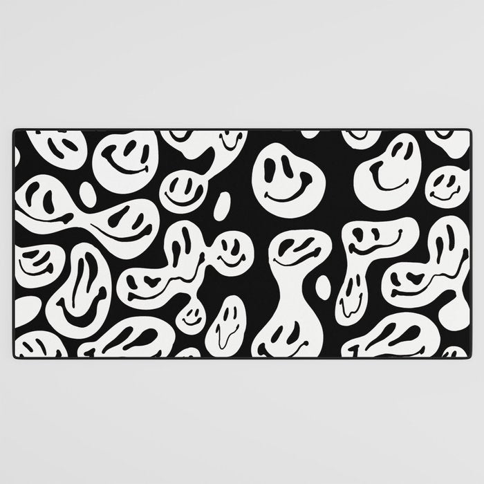Black and White Dripping Smiley Desk Mat Gallery Image 3