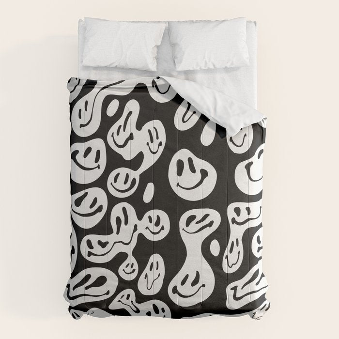 Black and White Dripping Smiley Comforter Gallery Image 6