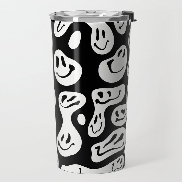 Black and White Dripping Smiley Travel Mug Gallery Image 2