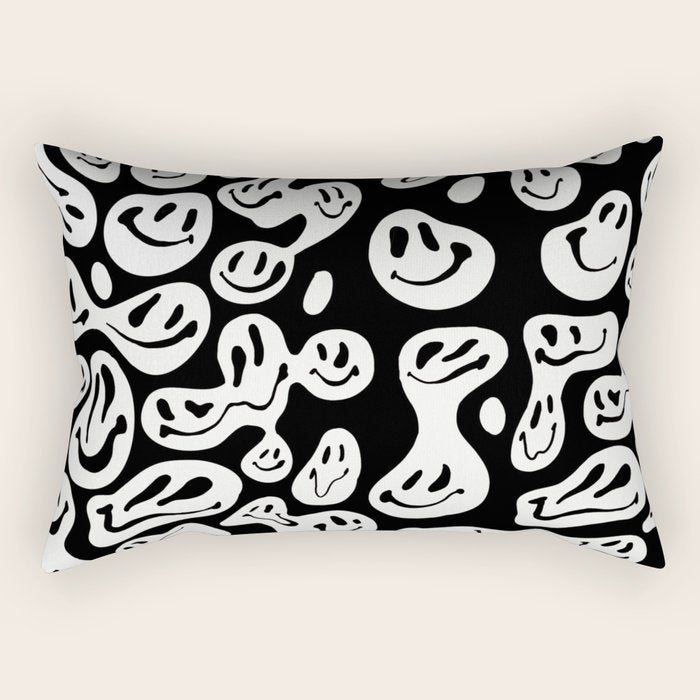 Black and White Dripping Smiley Rectangular Pillow Gallery Image 2