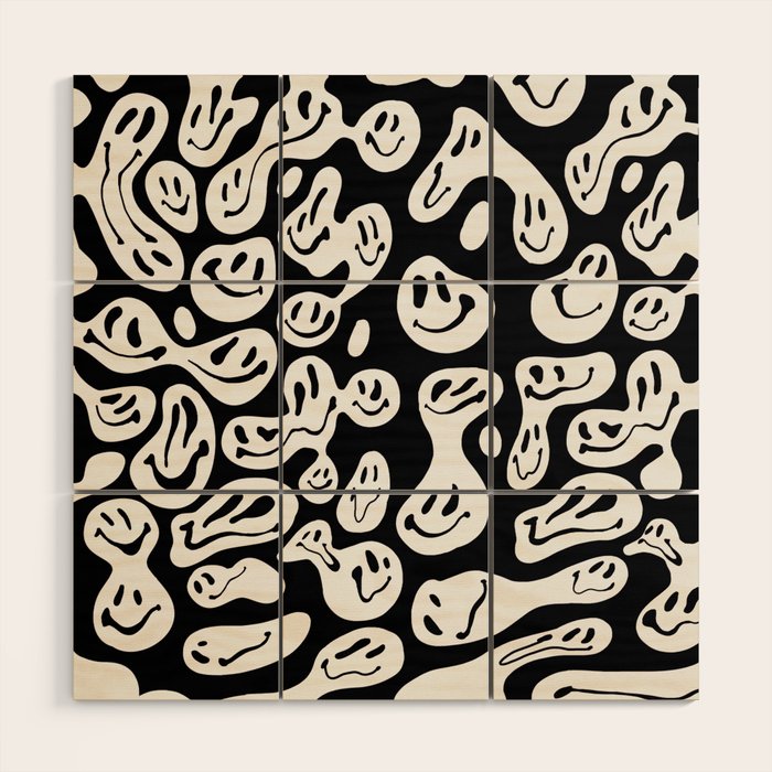 Black and White Dripping Smiley Wood Wall Art Gallery Image 1