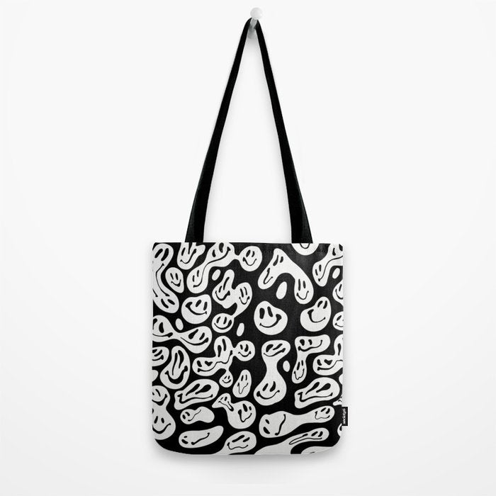 Black and White Dripping Smiley Tote Bag Gallery Image 2