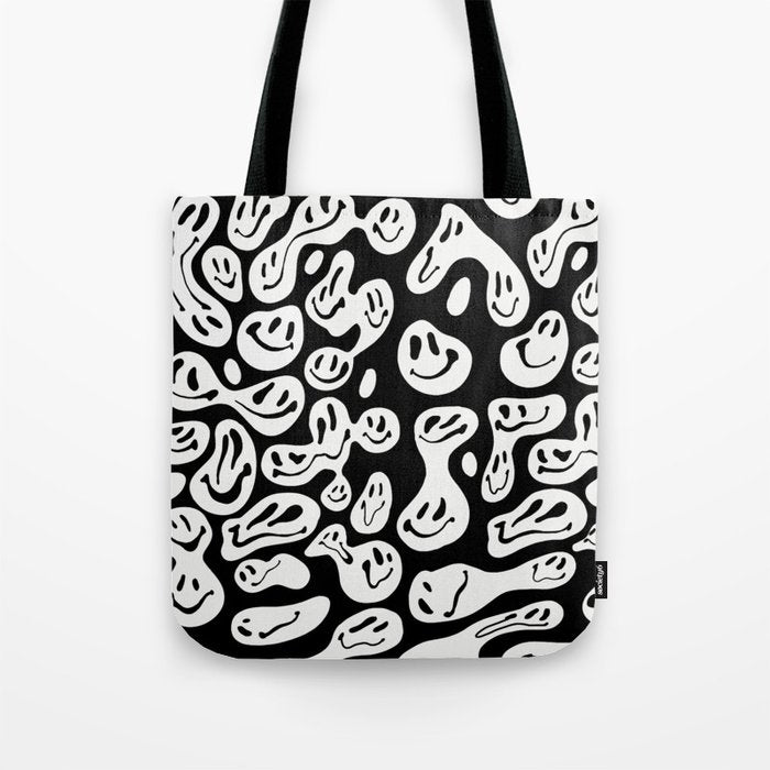 Black and White Dripping Smiley Tote Bag Gallery Image 1