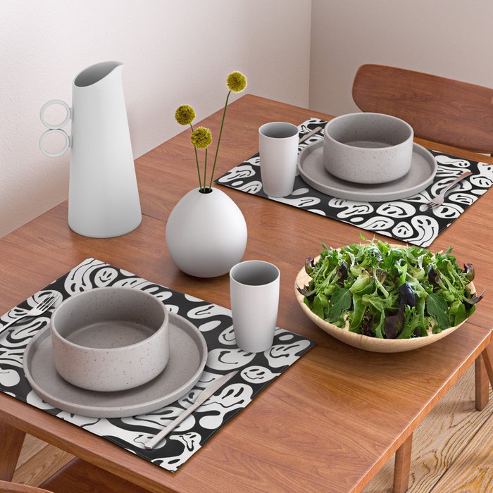 Black and White Dripping Smiley Placemat Gallery Image 2
