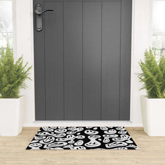 Black and White Dripping Smiley Welcome Mat Gallery Image 3