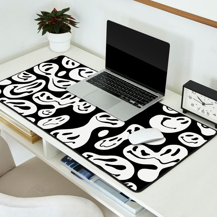 Black and White Dripping Smiley Desk Mat Gallery Image 2