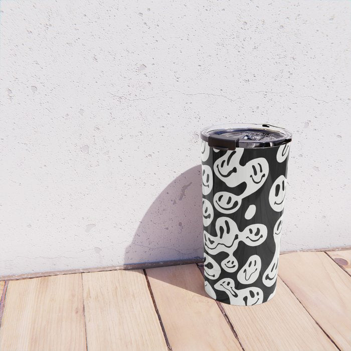 Black and White Dripping Smiley Travel Mug Gallery Image 4