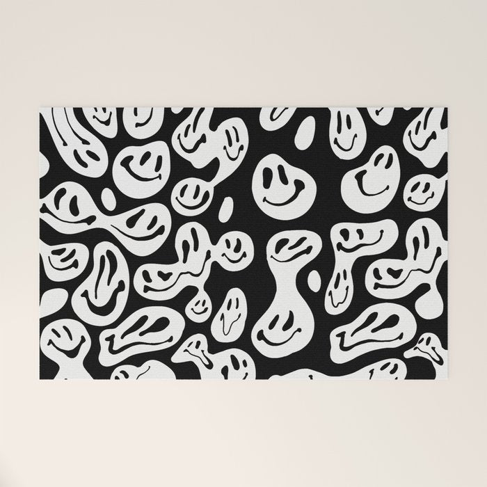 Black and White Dripping Smiley Welcome Mat Gallery Image 1