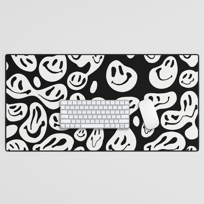 Black and White Dripping Smiley Desk Mat Gallery Image 1