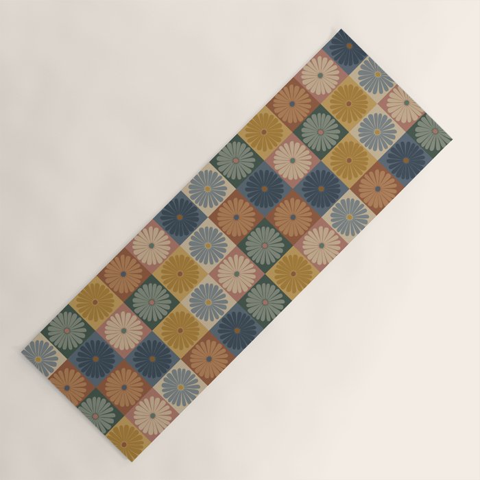 Retro Flowers Check Pattern IX Yoga Mat Gallery Image 1