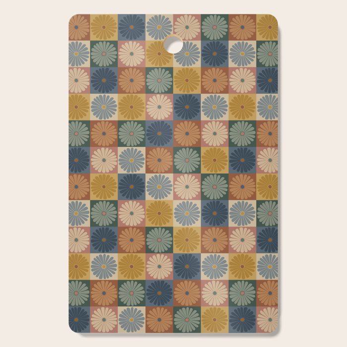 Retro Flowers Check Pattern IX Cutting Board Gallery Image 1