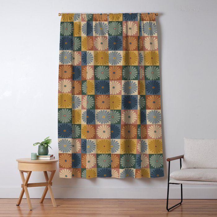 Retro Flowers Check Pattern IX Window Curtain Gallery Image 5