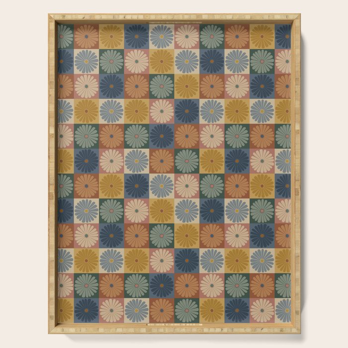 Retro Flowers Check Pattern IX Serving Tray Gallery Image 1