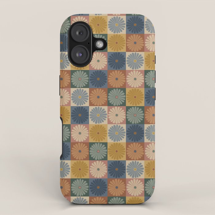 Retro Flowers Check Pattern IX iPhone Case Gallery Image 1