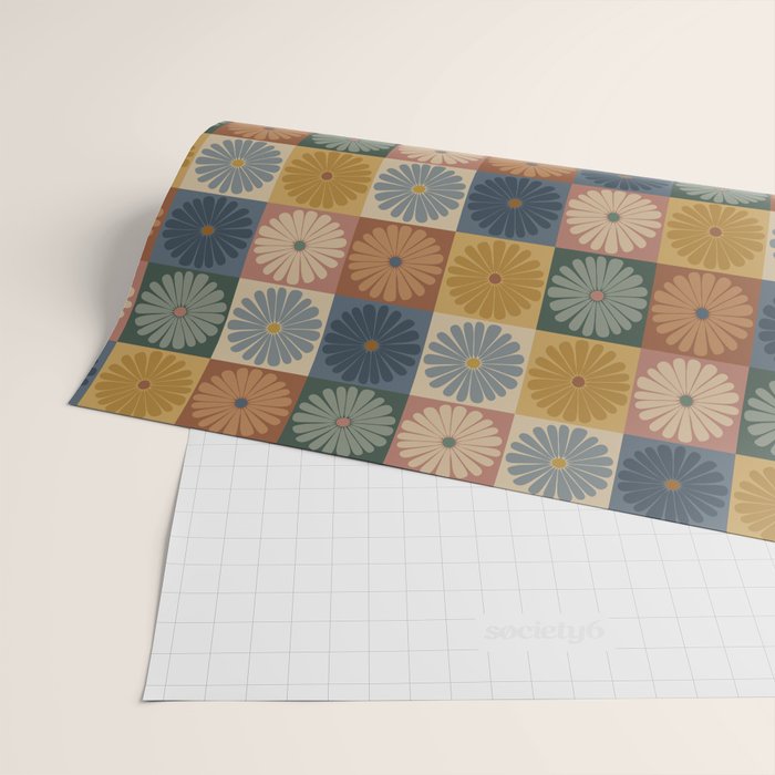 Retro Flowers Check Pattern IX Wrapping Paper Gallery Image 2