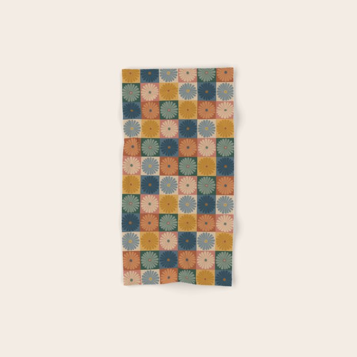 Retro Flowers Check Pattern IX Bath Towel Gallery Image 1