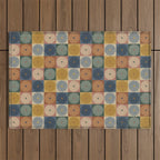 Retro Flowers Check Pattern IX Outdoor Rug Gallery Image 1