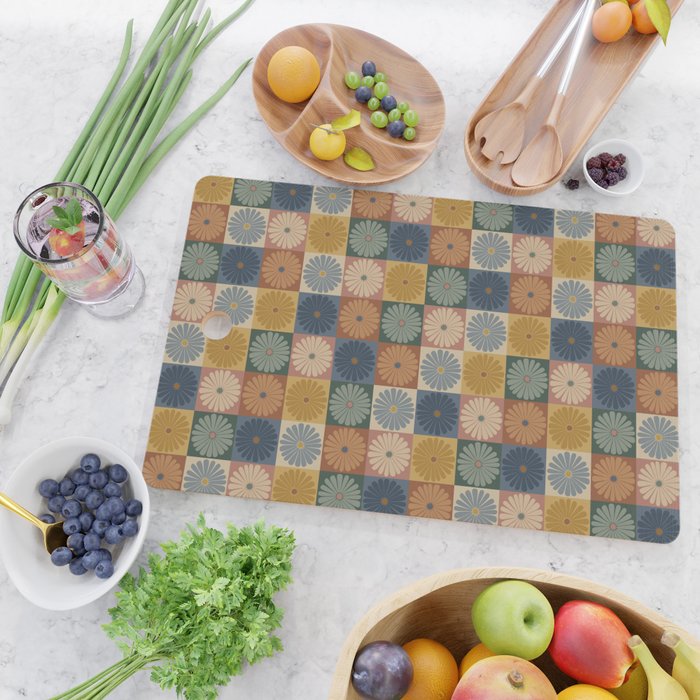 Retro Flowers Check Pattern IX Cutting Board Gallery Image 2