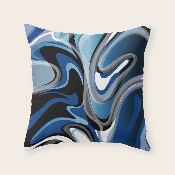 Liquify in Denim, Navy Blue, Black, White // Version 2 Throw Pillow Gallery Image 1