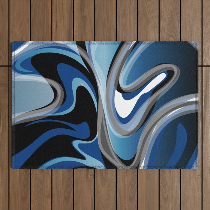 Liquify in Denim, Navy Blue, Black, White // Version 2 Outdoor Rug Gallery Image 1