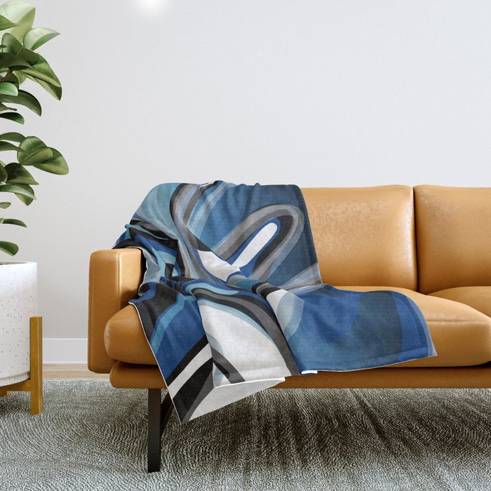 Liquify in Denim, Navy Blue, Black, White // Version 2 Throw Blanket Gallery Image 1