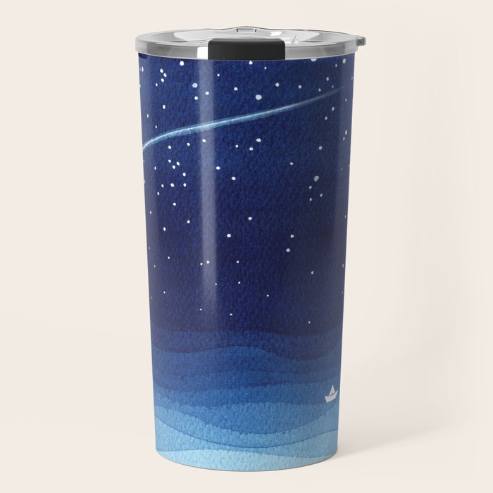 Falling star, shooting star, sailboat ocean waves blue sea Travel Mug Gallery Image 1