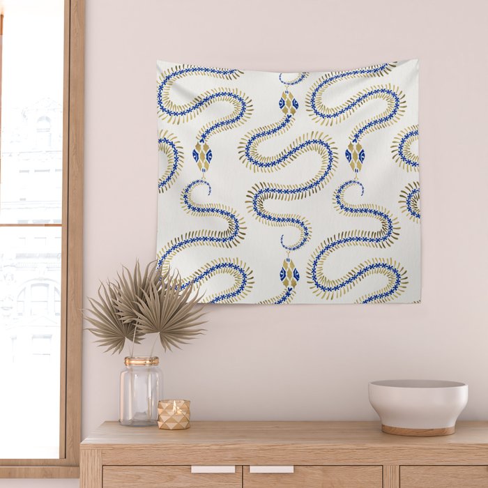 Snake Skeleton - Navy & Gold Palette Wall Tapestry Gallery Image 2