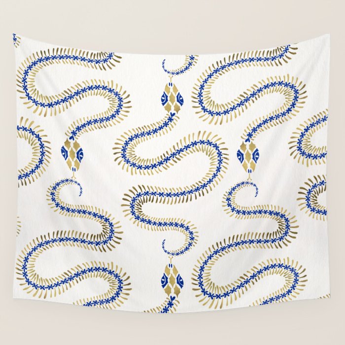 Snake Skeleton - Navy & Gold Palette Wall Tapestry Gallery Image 4