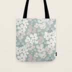 Soft meadow blooms - muted mint, dusty green, pink and beige floral pattern Tote Bag Gallery Image 1