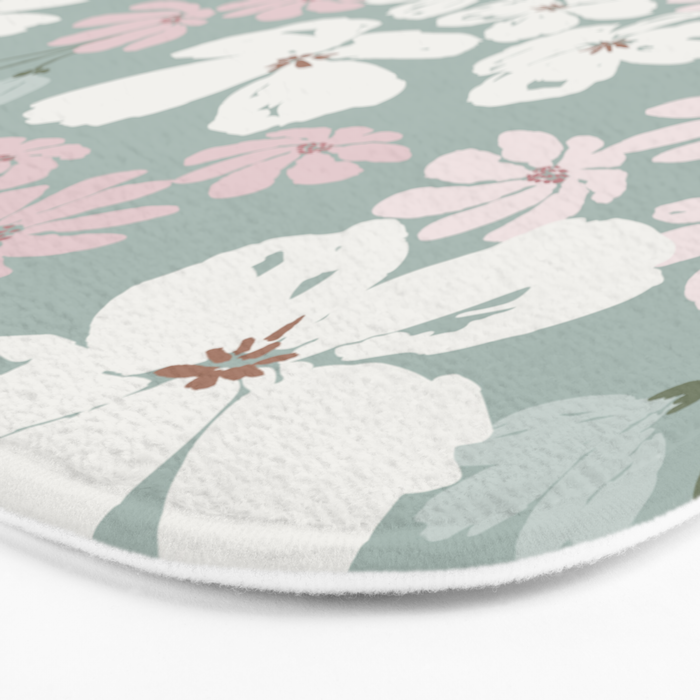 Soft meadow blooms - muted mint, dusty green, pink and beige floral pattern Bath Mat Gallery Image 3