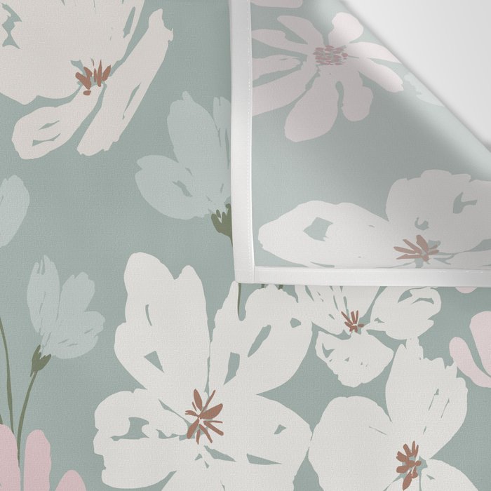 Soft meadow blooms - muted mint, dusty green, pink and beige floral pattern Wall Tapestry Gallery Image 3