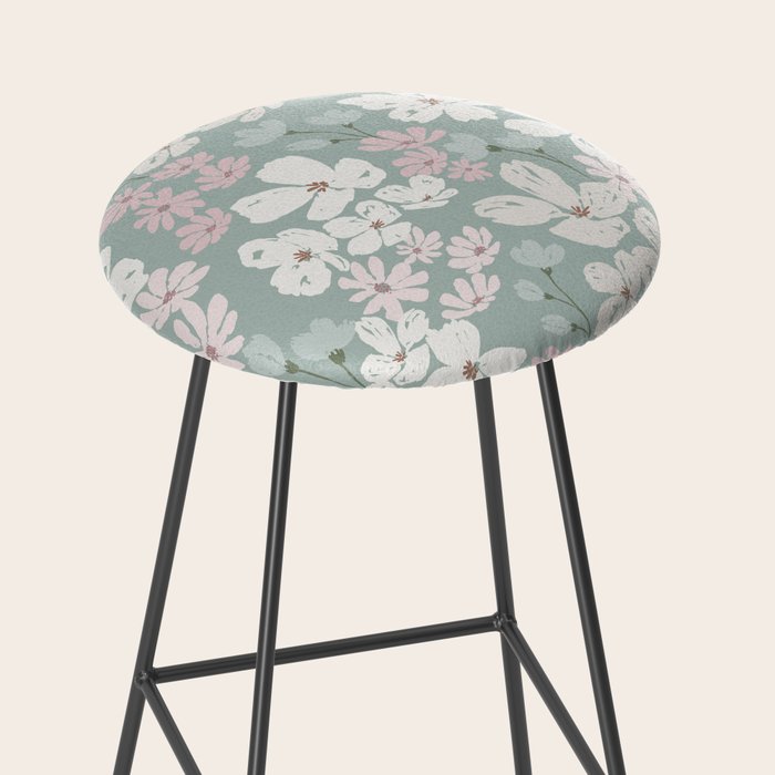 Soft meadow blooms - muted mint, dusty green, pink and beige floral pattern Stool Gallery Image 2