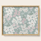 Soft meadow blooms - muted mint, dusty green, pink and beige floral pattern Serving Tray Gallery Image 1