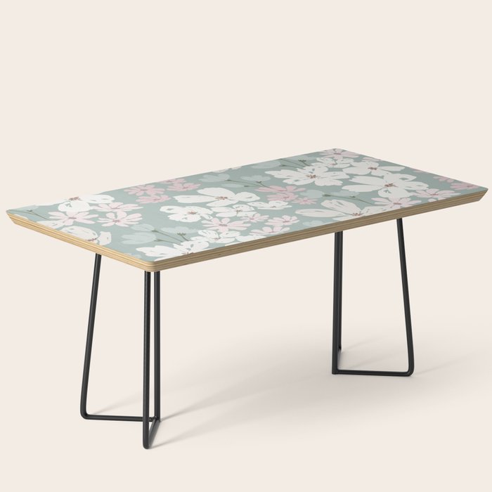 Soft meadow blooms - muted mint, dusty green, pink and beige floral pattern Coffee Table Gallery Image 1