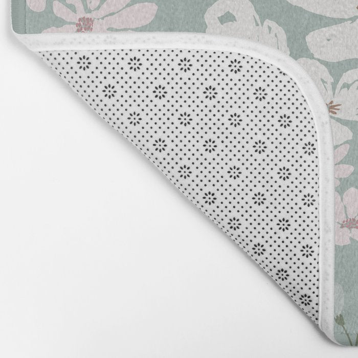 Soft meadow blooms - muted mint, dusty green, pink and beige floral pattern Bath Mat Gallery Image 2
