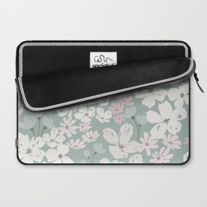 Soft meadow blooms - muted mint, dusty green, pink and beige floral pattern Laptop Sleeve Gallery Image 2