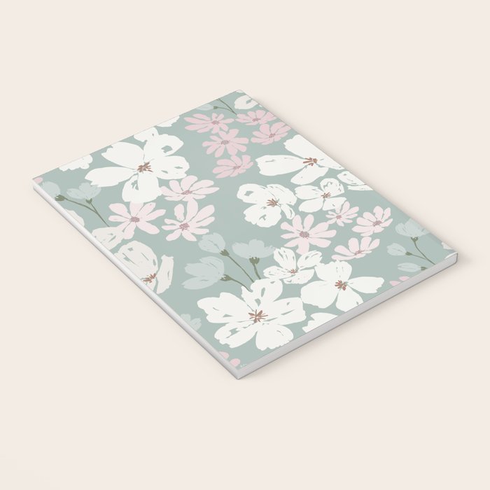Soft meadow blooms - muted mint, dusty green, pink and beige floral pattern Notebook Gallery Image 3