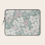 Soft meadow blooms - muted mint, dusty green, pink and beige floral pattern Laptop Sleeve Gallery Image 1