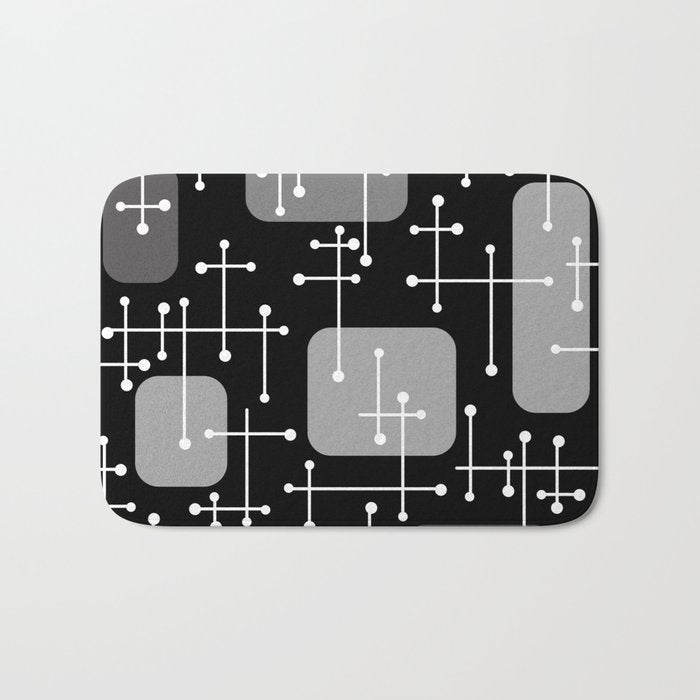 1950s Eames Era Art Crosshairs Black White Bath Mat Gallery Image 1