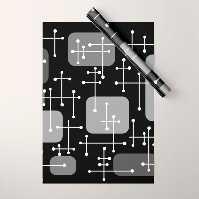 1950s Eames Era Art Crosshairs Black White Wrapping Paper