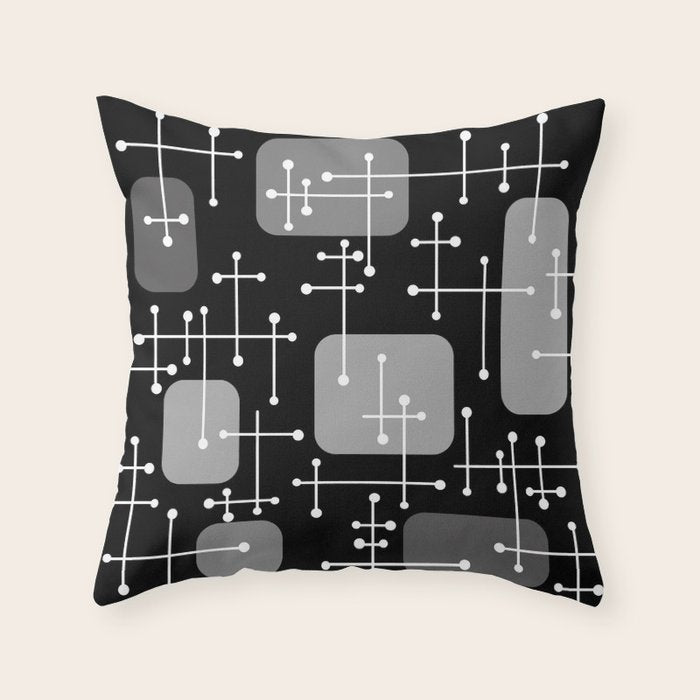 1950s Eames Era Art Crosshairs Black White Throw Pillow Gallery Image 1