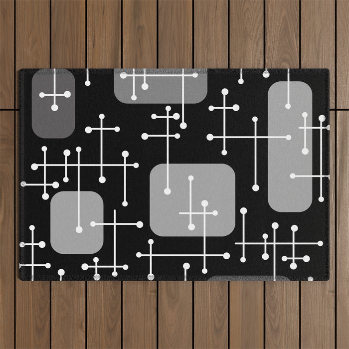 1950s Eames Era Art Crosshairs Black White Outdoor Rug Gallery Image 1
