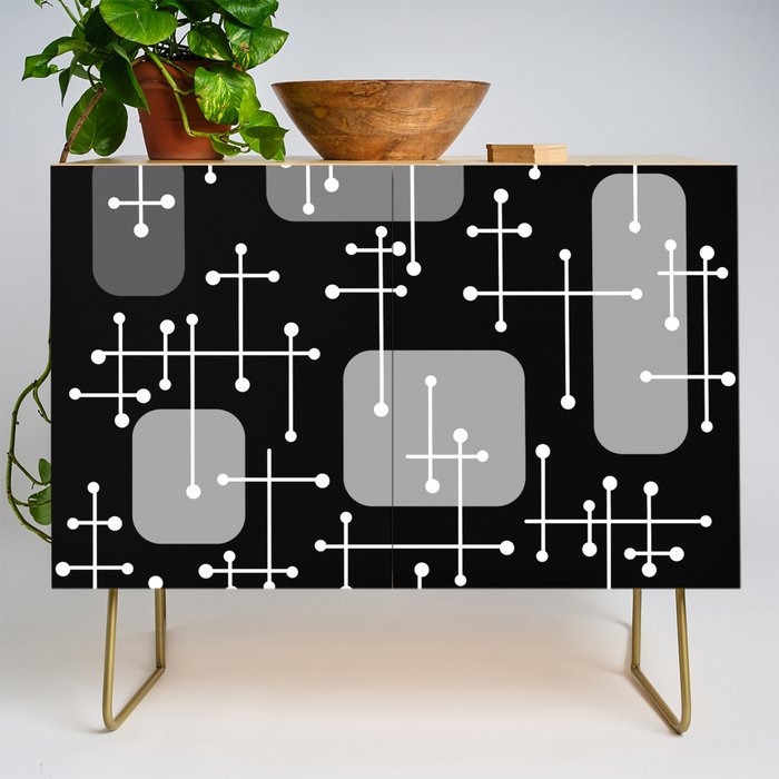 1950s Eames Era Art Crosshairs Black White Credenza Gallery Image 1