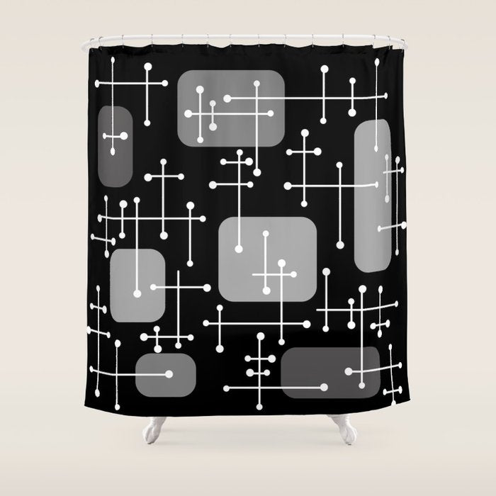 1950s Eames Era Art Crosshairs Black White Shower Curtain Gallery Image 1