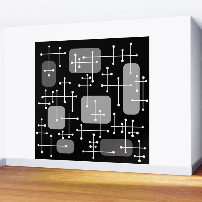 1950s Eames Era Art Crosshairs Black White Wall Mural Gallery Image 2