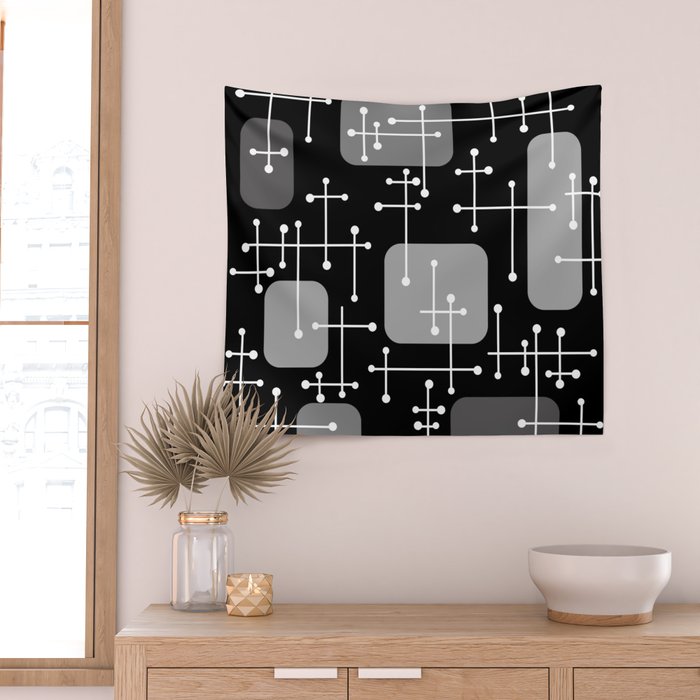 1950s Eames Era Art Crosshairs Black White Wall Tapestry Gallery Image 2