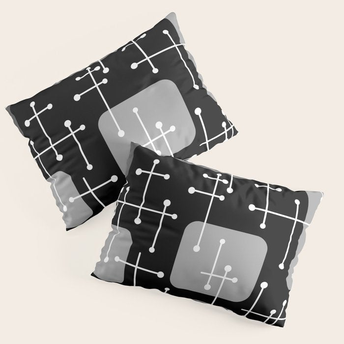 1950s Eames Era Art Crosshairs Black White Pillow Sham Gallery Image 1